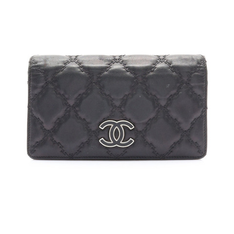 黑色 羊皮 Double Stitch Hamptons 兩折長夾 無卡【CHANEL 香奈兒】 A69094
