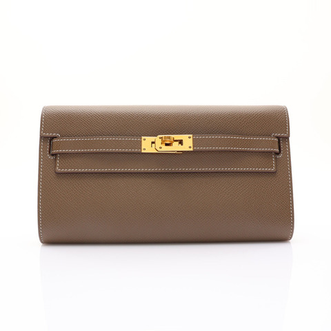 大象灰 Epsom牛皮 Kelly To Go Wallet 肩背包 金釦 (扣具鬆動) 【HERMES 愛馬仕】 H084169CC