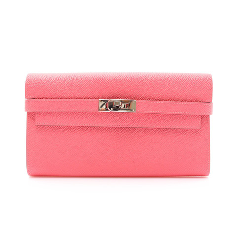 蜜桃粉 Epsom牛皮 Kelly 長夾 X刻 銀扣【HERMES 愛馬仕】 H051300CK