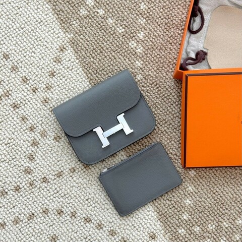 Hermes 康康slim積雨雲灰銀扣ec皮 W刻