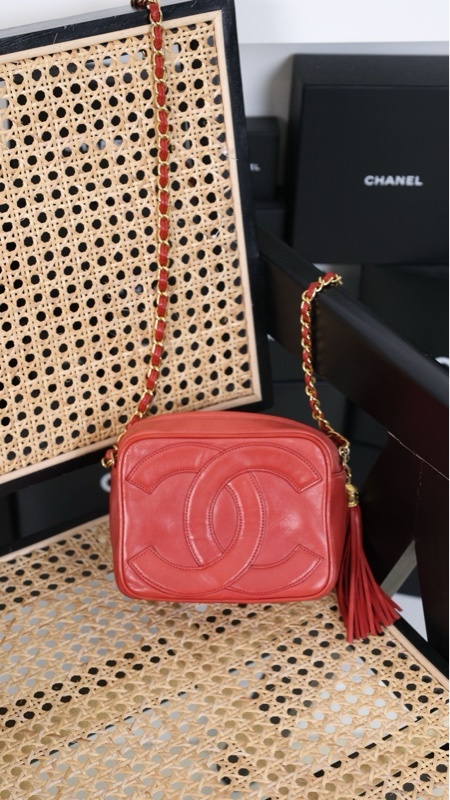 Chanel 0开红金小羊皮流苏相机包单肩包