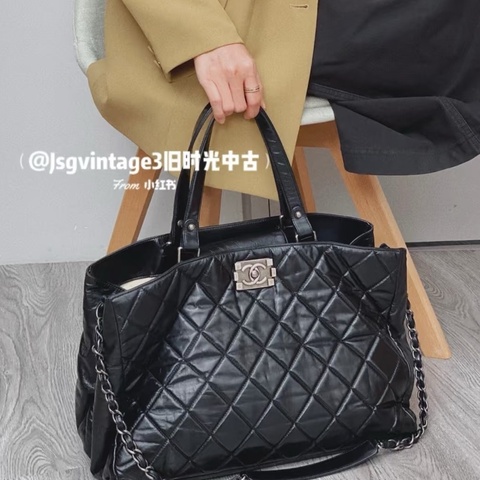 💎Chanel香奈兒｜黑銀油蠟皮xxl機場tote｜98新 15開