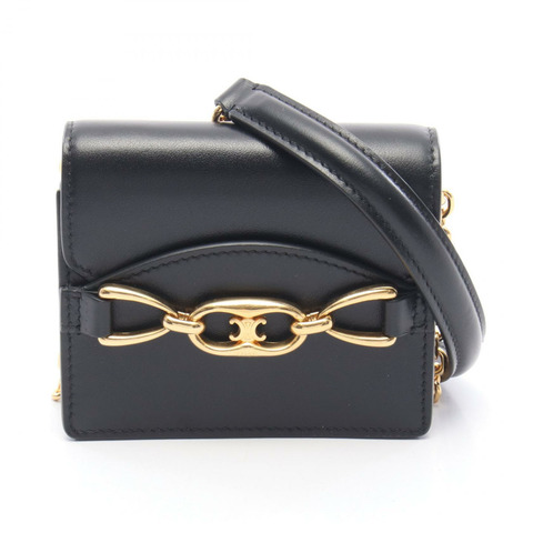 CELINE Maillon Mini Triomphe 鏈條單肩包，黑色皮革，二手女款