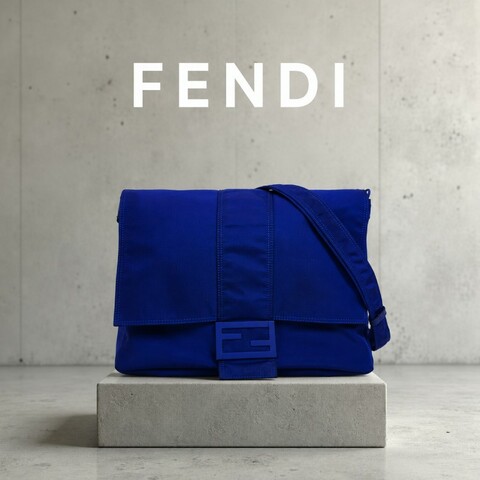 【8成新】㊣✨ FENDI✨芬迪 FENDI FF Logo ECONYL Large Messenger Bag 寶藍色 尼龍 兩用 郵差包 法棍包 肩背包 斜背包/二手包/二手精品/保證正品