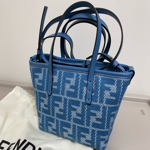 Fendi 迷你Roll藍色牛仔布手提斜背兩用包