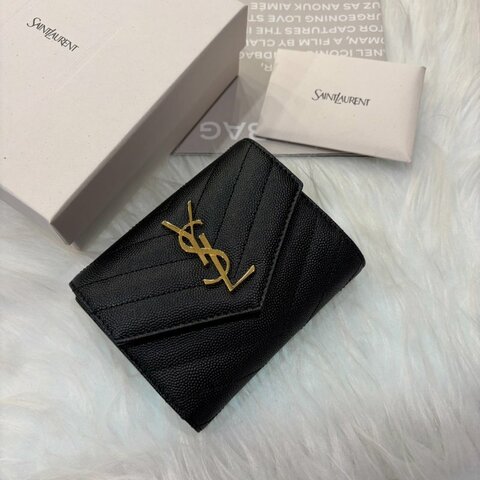 YSL   釦式三折零錢卡包/黑金