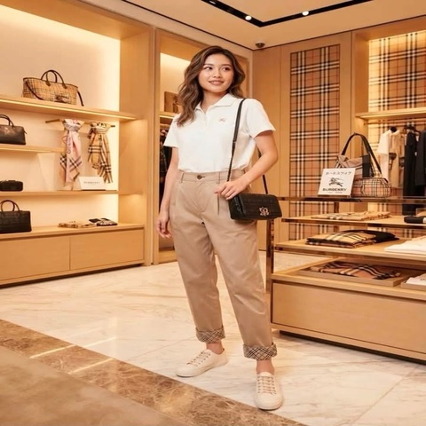 BURBERRY 藍標 反折格紋休閒戰馬老爺褲