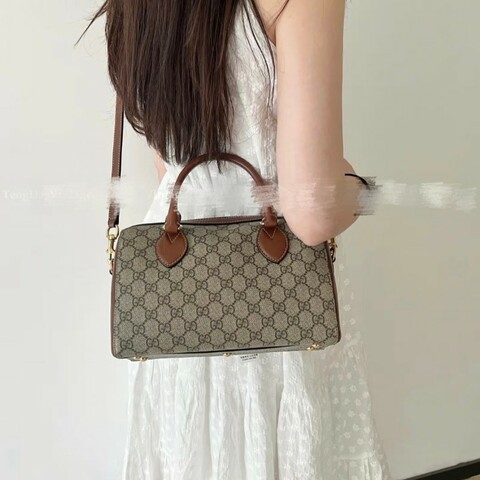 Gucci 波士頓 焦糖色 經典老花 自帶肩帶