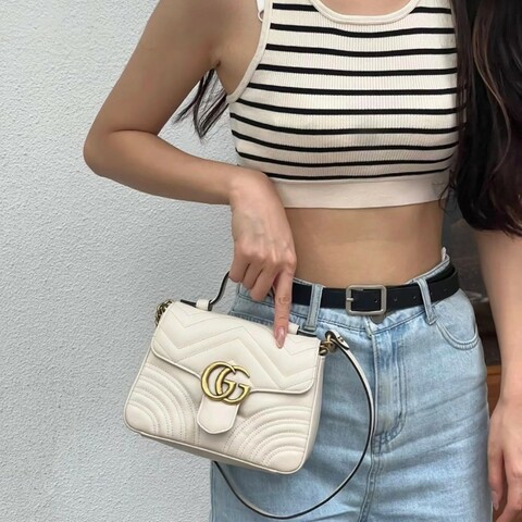 Gucci marmont 白色手柄郵差包
