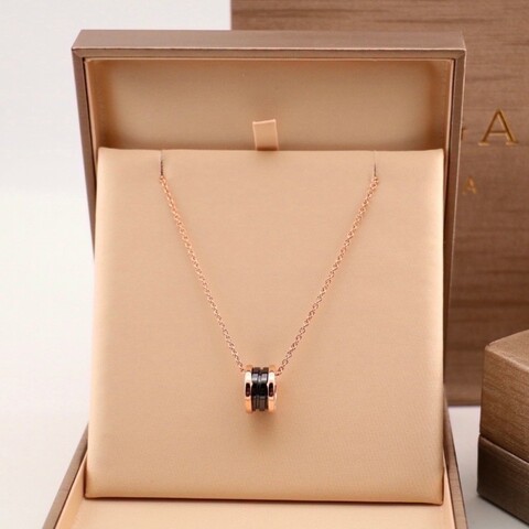 BVLGARI B.ZERO1 18k玫瑰金 黑陶瓷 彈簧 項鍊 新扣