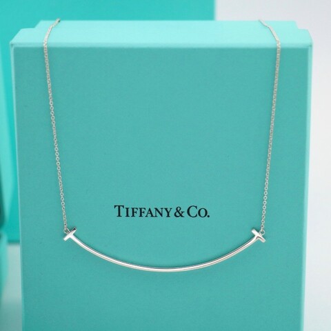 Tiffany 白金 微笑項鍊 大號 🈶盒子