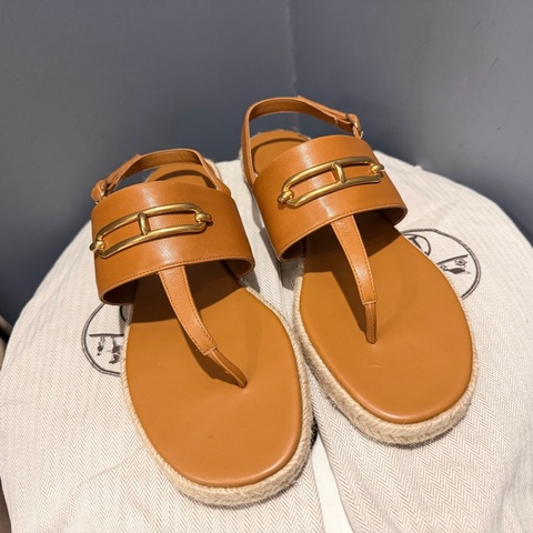 Hermès 愛馬仕 Roulis 豬鼻 Eloise  草編涼鞋 金棕色 39號