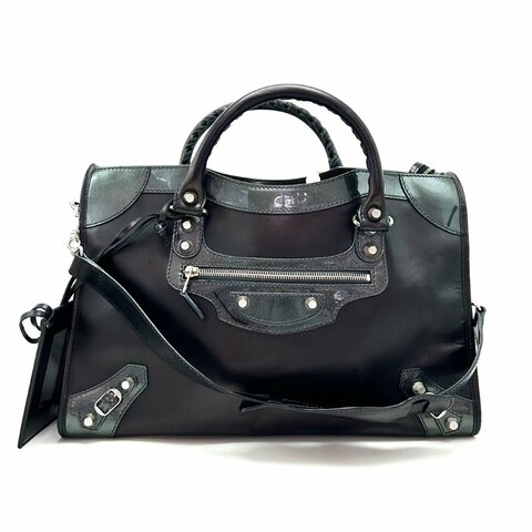 BALENCIAGA 限量版city系列拼皮中號手提肩背機車包 38*24.5*14 98新配件鏡子 塵袋