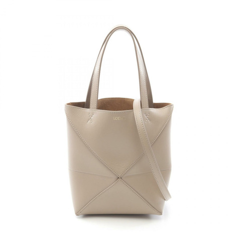LOEWE Puzzle Fold Mini 2WAY 手提包 A657V25X012150 皮革 米色 全新 女士