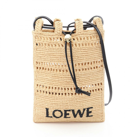 LOEWE Anagram 單肩包 C756PHPX012165 皮革拉菲草米色黑色 新款 女士