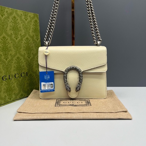 Gucci古馳 奶白色全皮鑽扣小號酒神鏈條包 成色98新