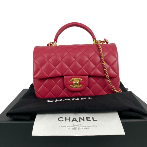 △ CHANEL 香奈兒 Hot Pink Lambskin Gold Tone Metal Top Handle Mini Classic Single Flap Chain 2 way bag 桃紅色小羊皮金色金屬鎖鏈兩用袋 AS2431-267014202