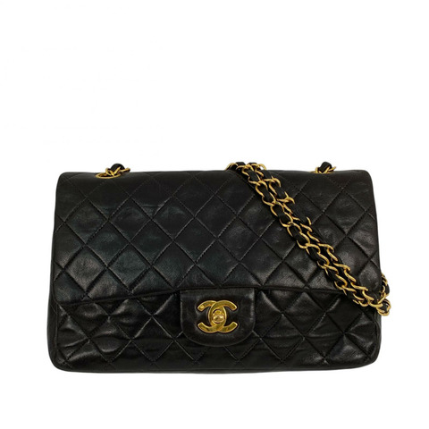 △ CHANEL 香奈兒 Black Lambskin CF25 Gold Tone Metal Classic Double Flap No.2 Chain Shoulder Bag 黑色小羊皮CF25金色金屬No.2鎖鏈肩背包-267014003