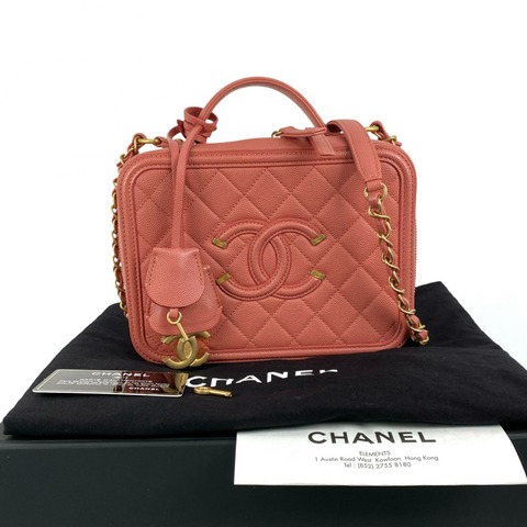 △ CHANEL 香奈兒 Pink Caviar Skin Gold Tone Metal Filigree No.28 Chain Vanity Case 粉紅色粒紋小牛皮金色金屬No.28鎖鏈化妝箱 A93343-267014204