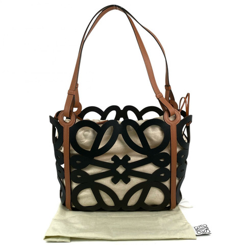 △ LOEWE 羅意威 Black And Brown Calfskin Anagram Cut Out Tote Bag 黑色和啡色小牛皮托特袋-267014480