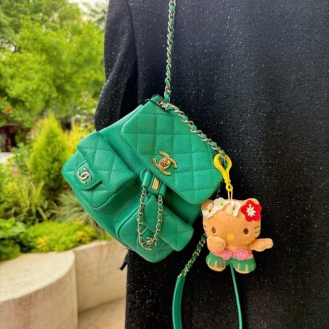 Chanel 24A系列小青蛙後背包 芯片款 小號綠色牛皮淡金扣 18x16x9cm 95新 配件塵袋 購證