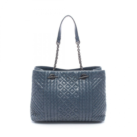 BOTTEGA VENETA Intrecciato 編織肩背手提包，海軍藍皮革，二手女款
