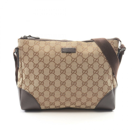 GUCCI GG帆布斜背包 114273 帆布皮革 米色 棕色 二手