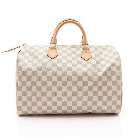 米白/藍色 棋盤格帆布 Speedy 35 手提包【LOUIS VUITTON LV 路易威登】 N41535