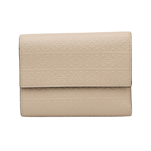 米色 壓紋 牛皮 Repeat Small Vertical 三折短夾【LOEWE 羅威】 C499S97X04