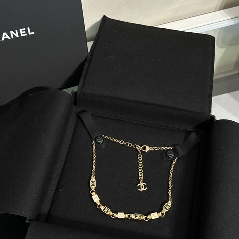 CHANEL 24P黑白琺瑯方塊雙C頸鍊