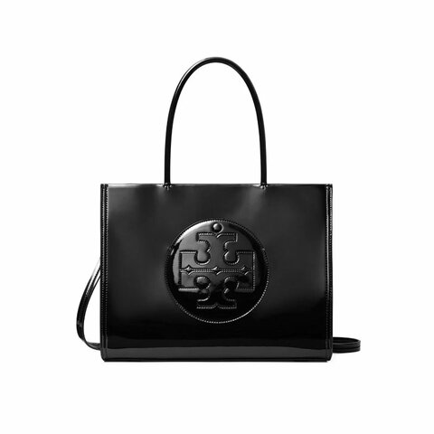 Tory Burch Small Ella Bio Patent Tote Bag in Black ( 161876-001 )