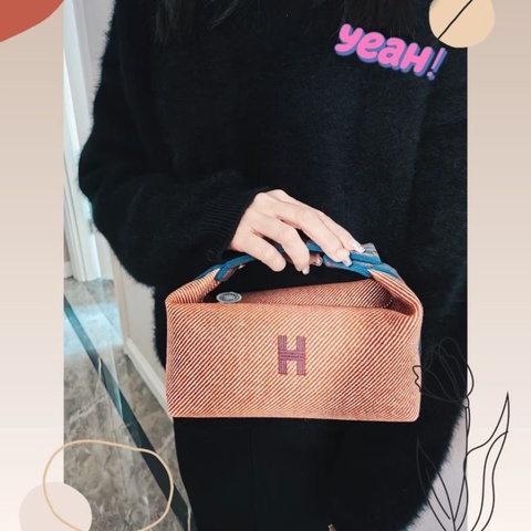 HERMES Bride-a-Brac小號 帆布飯盒包 20.5*10*12cm 95新 配件塵袋