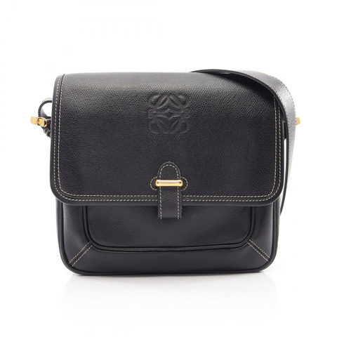 LOEWE Anagram 斜背單肩包，黑色皮革，二手，女士，金色五金