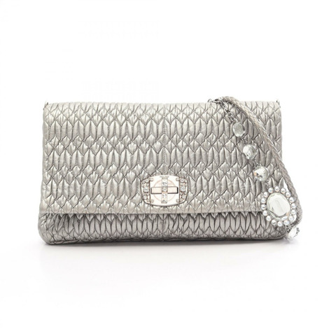 Miu Miu NAPPA CRYSTAL Matelasse Chain Shoulder Bag 皮革銀色二手女士包