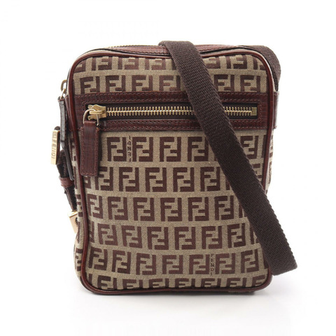 FENDI Zucchino 斜背包 帆布皮革 棕色 米色 二手 女士