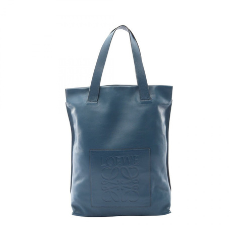 LOEWE Anagram 購物手提包，藍色皮革，二手女款