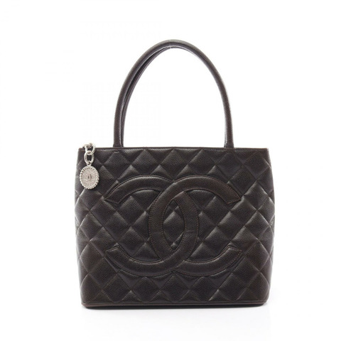 香奈兒 (CHANEL) Medallion 手提包 A01804 棕色粒面小牛皮，二手，五金配件