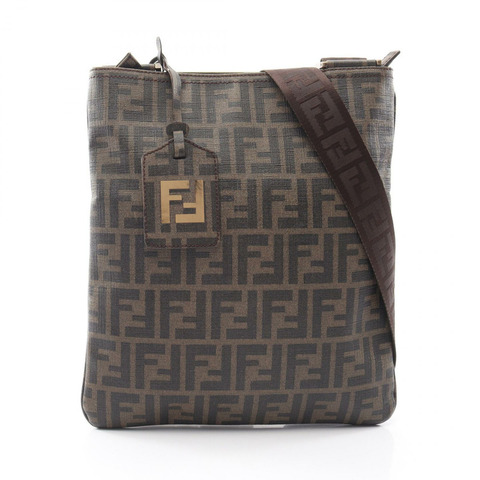 FENDI Zucca 肩斜背包 PVC塗層帆布 棕色/黑色 二手 男女通用