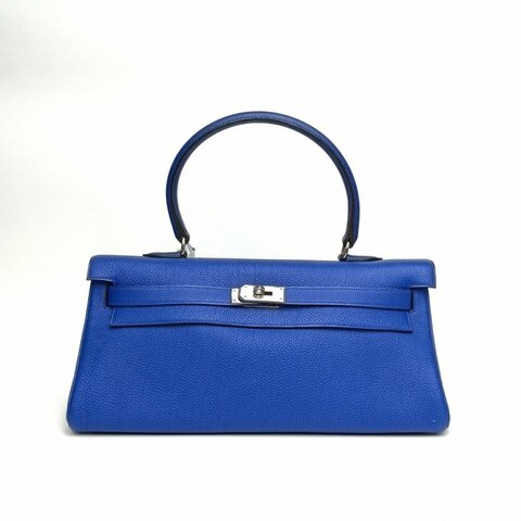 HERMES shoulderkelly7T電光藍TC皮框O銀扣肩背包