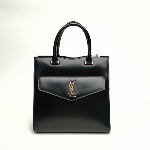 SAINT LAURENT 黑色牛皮金扣UptownBox托特小號肩背包