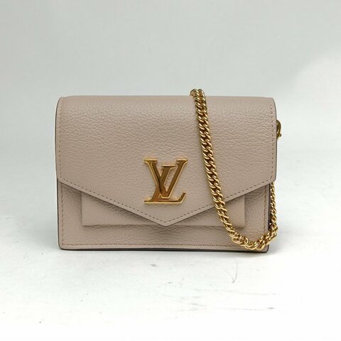 LOUIS VUITTON 奶茶色牛皮金扣mylockmenano小斜挎包肩背包
