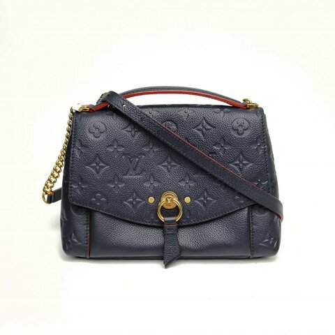 LOUIS VUITTON 藍色牛皮Blanchebb老花壓紋郵差包肩背包