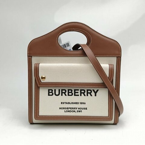Burberry POCKET口袋包Mini金棕色牛皮/帆布肩背包