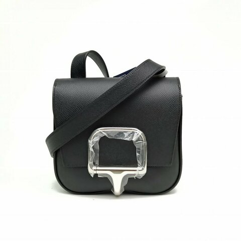 HERMES dellacavalleriaMini18黑色Epsom皮B刻銀扣肩背包