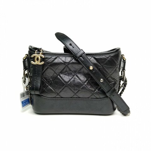 CHANEL GABRIELLE流浪小號黑色牛皮26開金銀扣肩背包