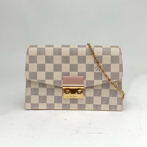 LOUIS VUITTON 金扣晶片croisette白棋盤格WOC鏈條肩背包