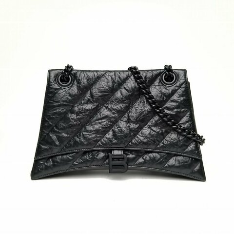 BALENCIAGA CRUSH沙漏復古手提單肩包中號牛皮黑扣肩背包