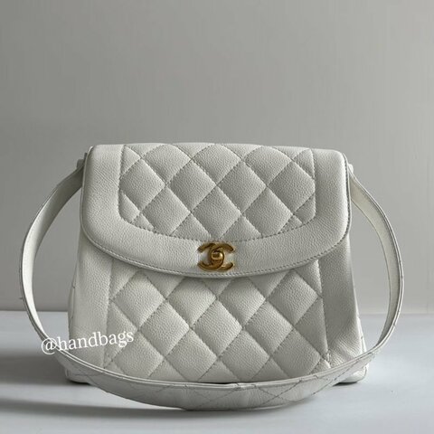 CHANEL VINTAGE 老香 古董 白色 荔枝皮 18K 金釦 復古 肩背包