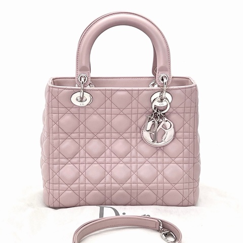 【威選精品】  ✨ DIOR 粉色銀扣羊皮五格黛妃手提肩背斜背包 ✨