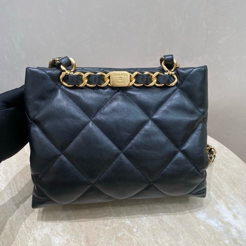Chanel 香奈兒 22B新款shopping bag黑金菱格紋泡芙小號托特包單肩包小購物袋